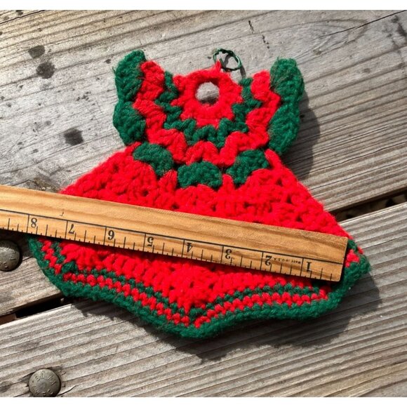 Vintage Handmade Crochet Christmas Dress Decor/Hot Pad/dish soap dress Red & Gre - Picture 10 of 10